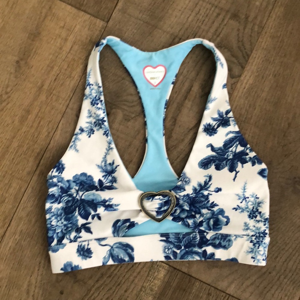 Blue floral workout bra racer back